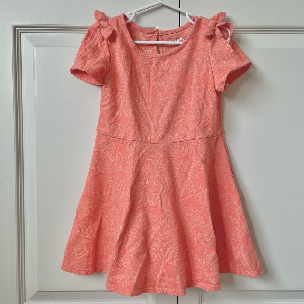 Genuine kids by OshKosh girls orange tangerine floral bow sleeve dress size 4T